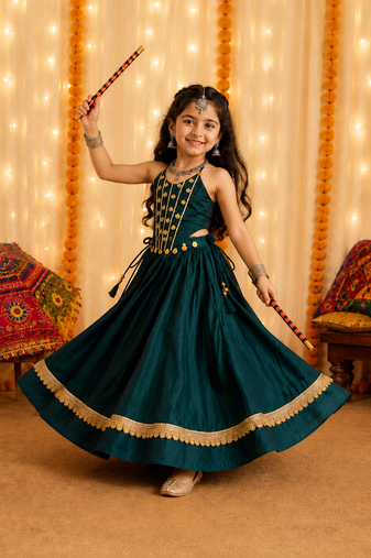Premium roman silk fully flared navratri chaniya coli for kid's