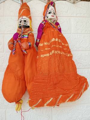 traditional rajasthani colorful wooden face string wood folk puppets kathputli doll for home decor (pack of 2) 1