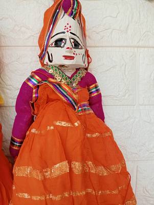 traditional rajasthani colorful wooden face string wood folk puppets kathputli doll for home decor (pack of 2) 3