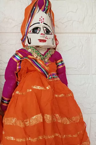 traditional rajasthani colorful wooden face string wood folk puppets kathputli doll for home decor (pack of 2)