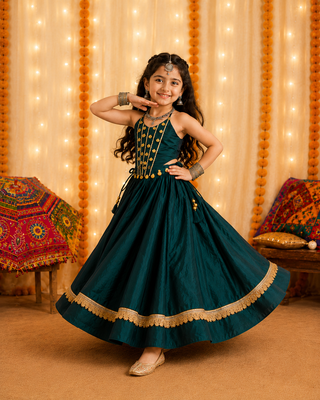 Premium roman silk fully flared navratri chaniya coli for kid's 2