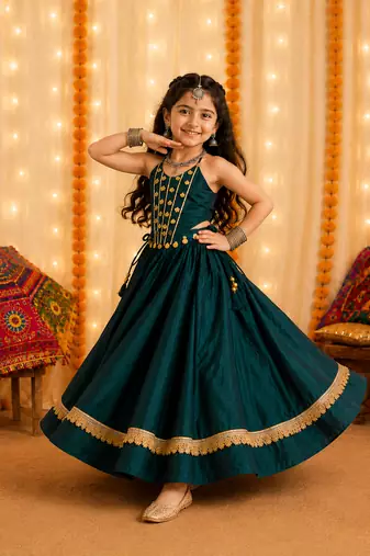 Premium roman silk fully flared navratri chaniya coli for kid's