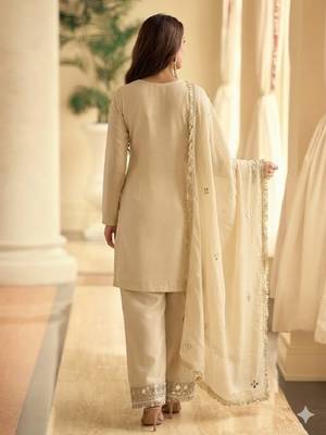Ceam silk blend mirror embroidered work kurti plazzo set with dupatta 2