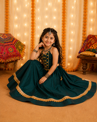 Premium roman silk fully flared navratri chaniya coli for kid's 3