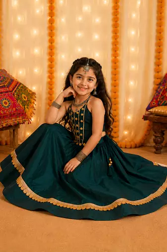 Premium roman silk fully flared navratri chaniya coli for kid's