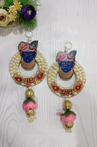 shubh labh shree nath ji with gota chakri latkan  shubh labh latkan for home & door home decor (pack of 2)