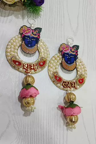 shubh labh shree nath ji with gota chakri latkan  shubh labh latkan for home & door home decor (pack of 2)