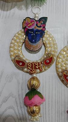 shubh labh shree nath ji with gota chakri latkan  shubh labh latkan for home & door home decor (pack of 2) 5