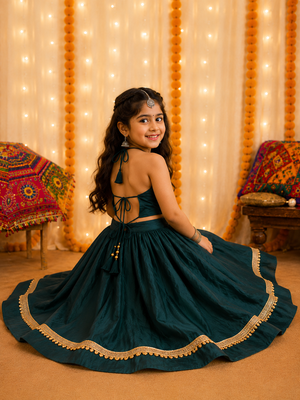 Premium roman silk fully flared navratri chaniya coli for kid's 4