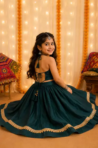 Premium roman silk fully flared navratri chaniya coli for kid's