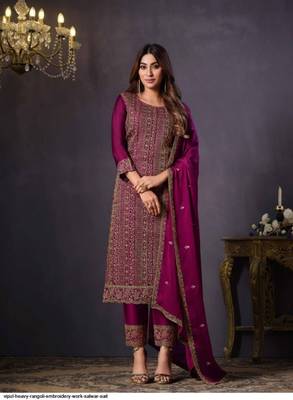 Ranipink heavy rangoli with coading sequence work unstitched suit 1