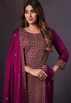 Ranipink heavy rangoli with coading sequence work unstitched suit 2