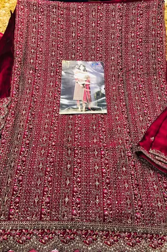 Ranipink heavy rangoli with coading sequence work unstitched suit
