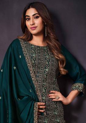 Teal heavy rangoli with coading sequence work unstitched suit 2