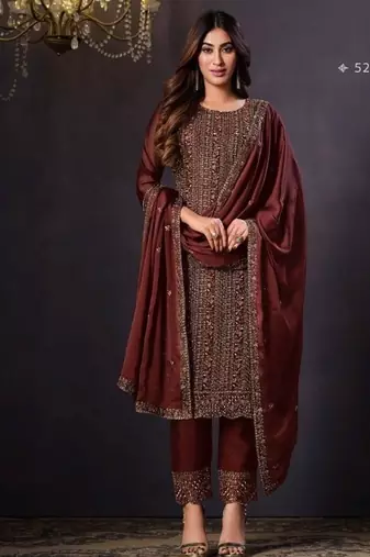 Maroon heavy rangoli with coading sequence work unstitched suit