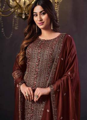 Maroon heavy rangoli with coading sequence work unstitched suit 2