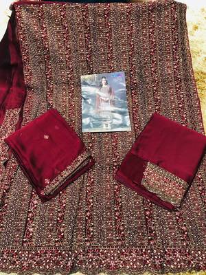 Maroon heavy rangoli with coading sequence work unstitched suit 3