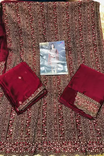 Maroon heavy rangoli with coading sequence work unstitched suit