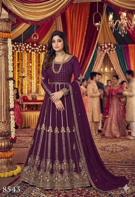 Wine georgette coading sequence embroidered work unstitched suit 1