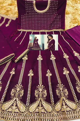 Wine georgette coading sequence embroidered work unstitched suit