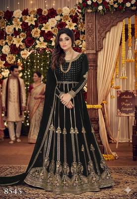 Black georgette coading sequence embroidered work unstitched suit 1