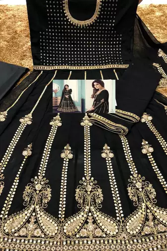 Black georgette coading sequence embroidered work unstitched suit