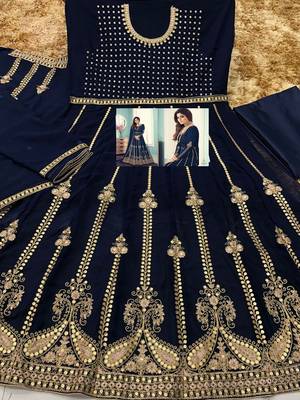 Navyblue georgette coading sequence embroidered work unstitched suit 2