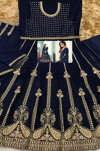 Navyblue georgette coading sequence embroidered work unstitched suit