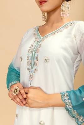 Turquoise embroidered palazzo pants 2