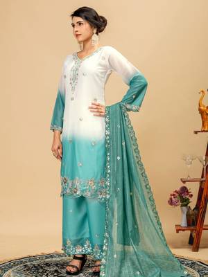 Turquoise embroidered palazzo pants 4