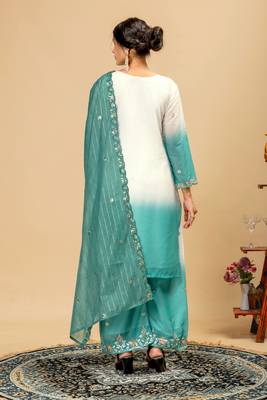 Turquoise embroidered palazzo pants 5
