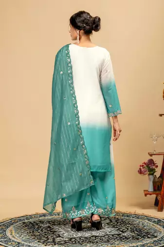 Turquoise embroidered palazzo pants