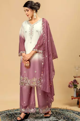 Mauve embroidered palazzo pants
