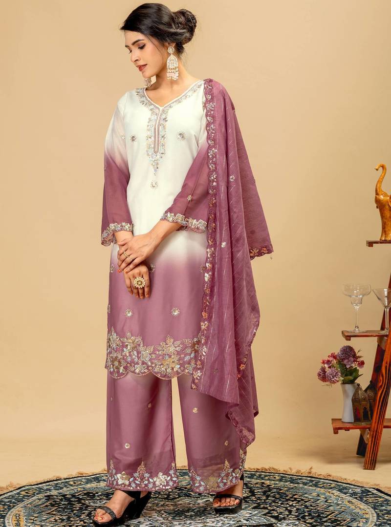 Mauve embroidered palazzo pants