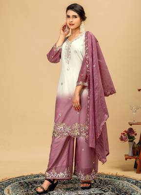 Mauve embroidered palazzo pants 3