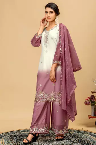 Mauve embroidered palazzo pants