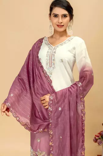 Mauve embroidered palazzo pants