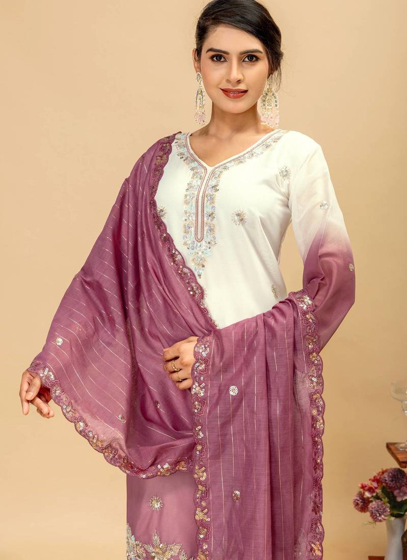 Mauve embroidered palazzo pants
