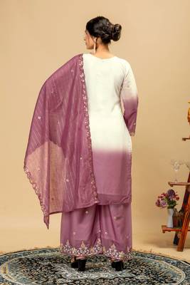 Mauve embroidered palazzo pants 5