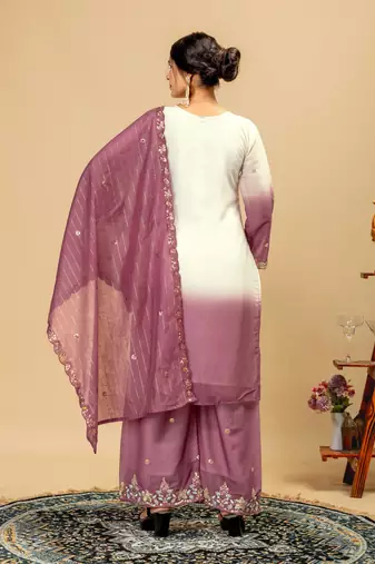 Mauve embroidered palazzo pants