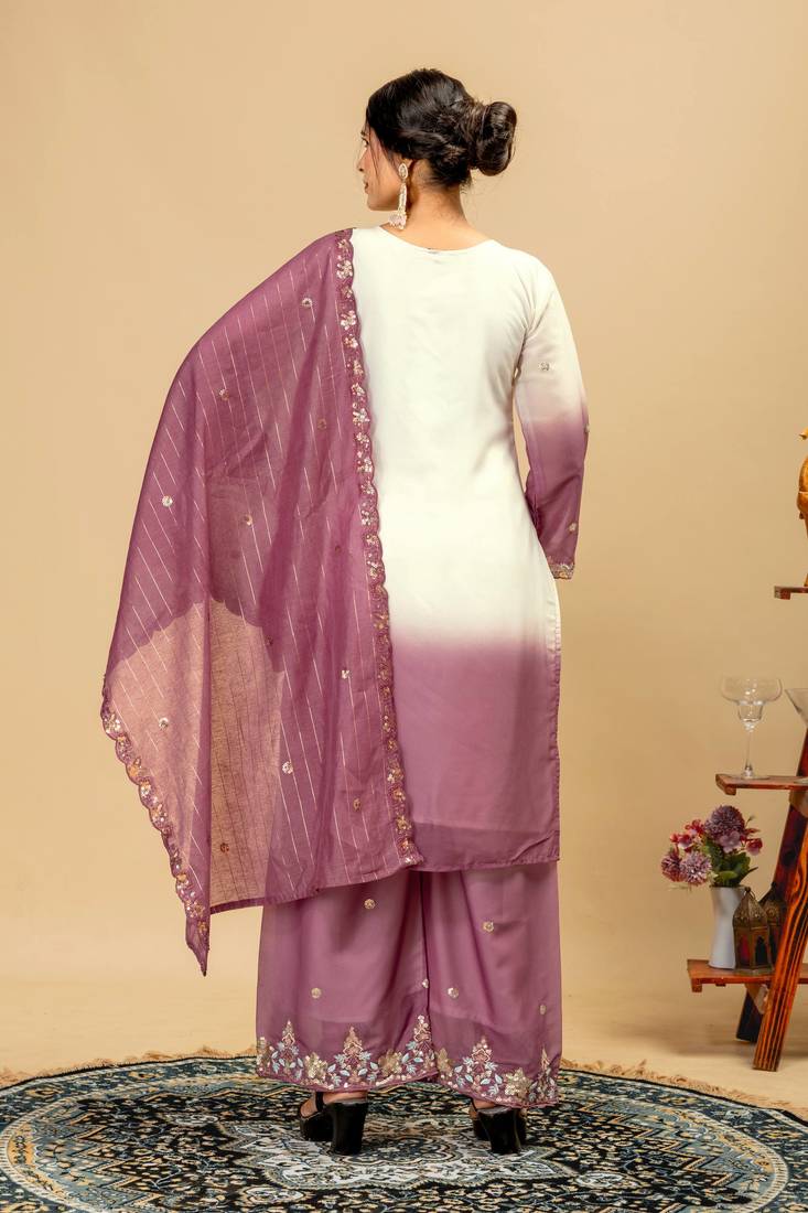 Mauve embroidered palazzo pants