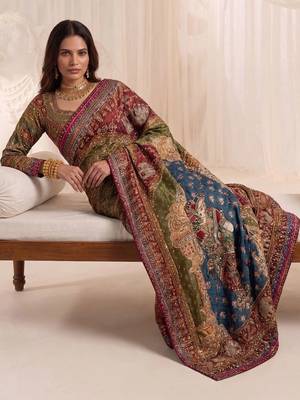 Multicolor silk blend saree with mirror work 1