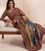 Multicolor silk blend saree with mirror work