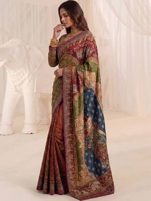 Multicolor silk blend saree with mirror work 3