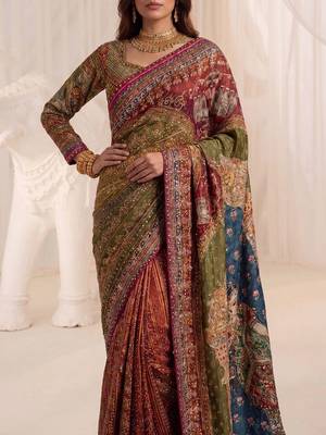 Multicolor silk blend saree with mirror work 4