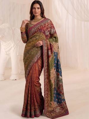 Multicolor silk blend saree with mirror work 5