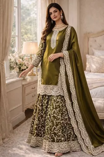 Heavy Fendi Silk Thread Embroidered Kurta Palazzo Set