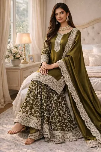 Heavy Fendi Silk Thread Embroidered Kurta Palazzo Set