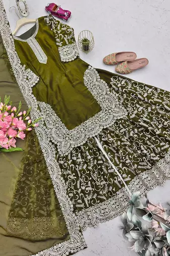 Heavy Fendi Silk Thread Embroidered Kurta Palazzo Set