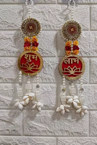 traditional decorative shubh labh satiya wall hanging  wall hanging for main door for home decor (pack of 2)